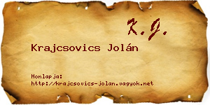 Krajcsovics Jolán névjegykártya